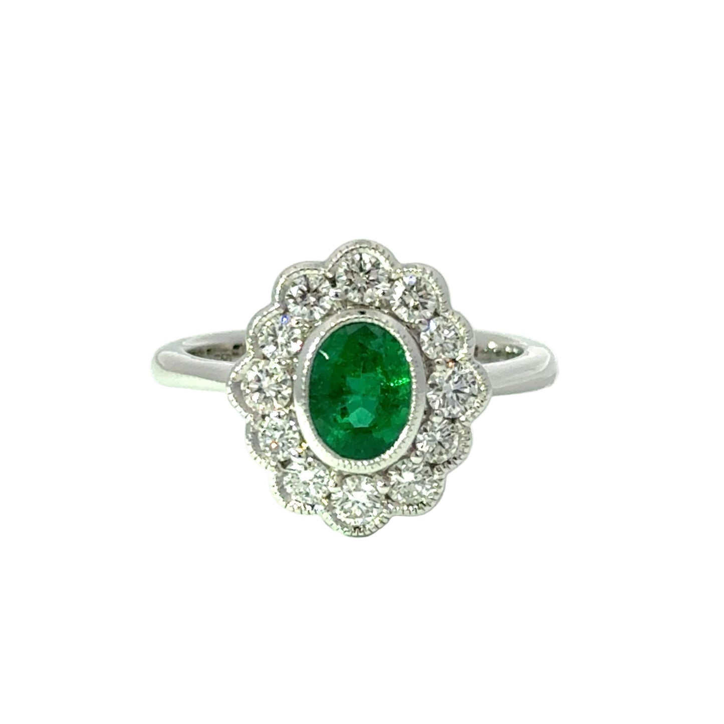 18ct White Gold Emerald and Diamond Cluster Ring