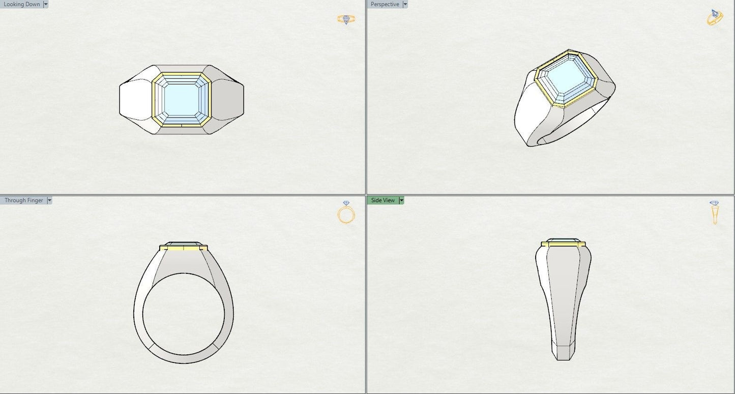 18ct White and Yellow Gold Asscher Cut Diamond Signet Ring