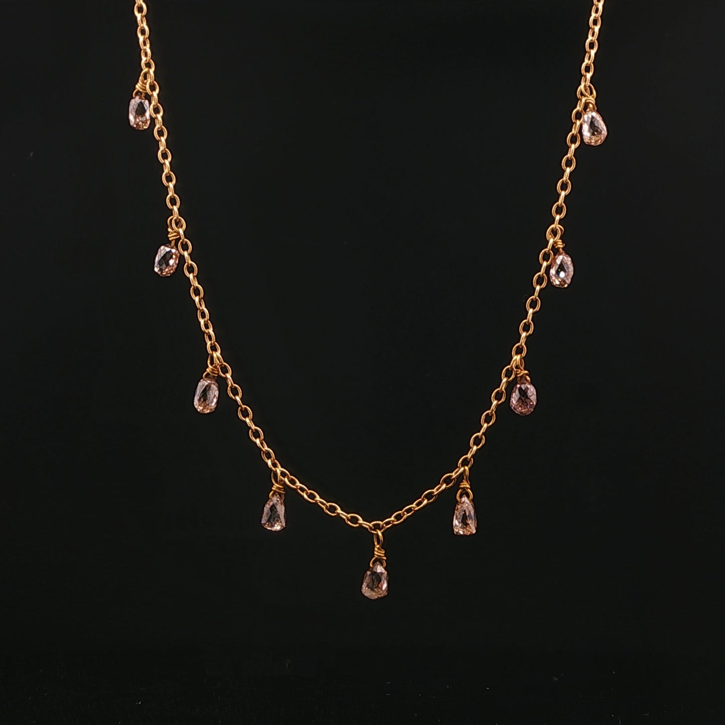 18ct Yellow Gold Champagne Diamond Briolette Necklace