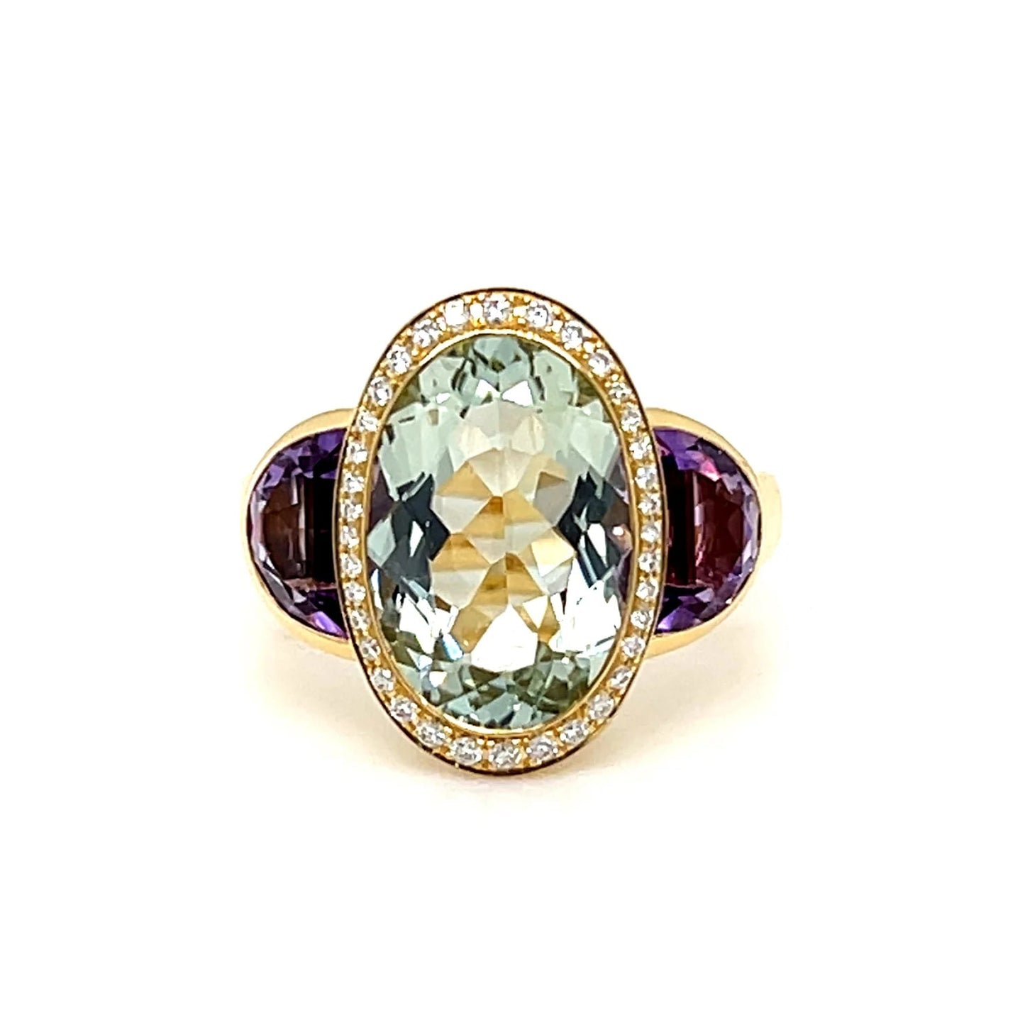 18ct Yellow Gold Amethyst and Diamond Ring