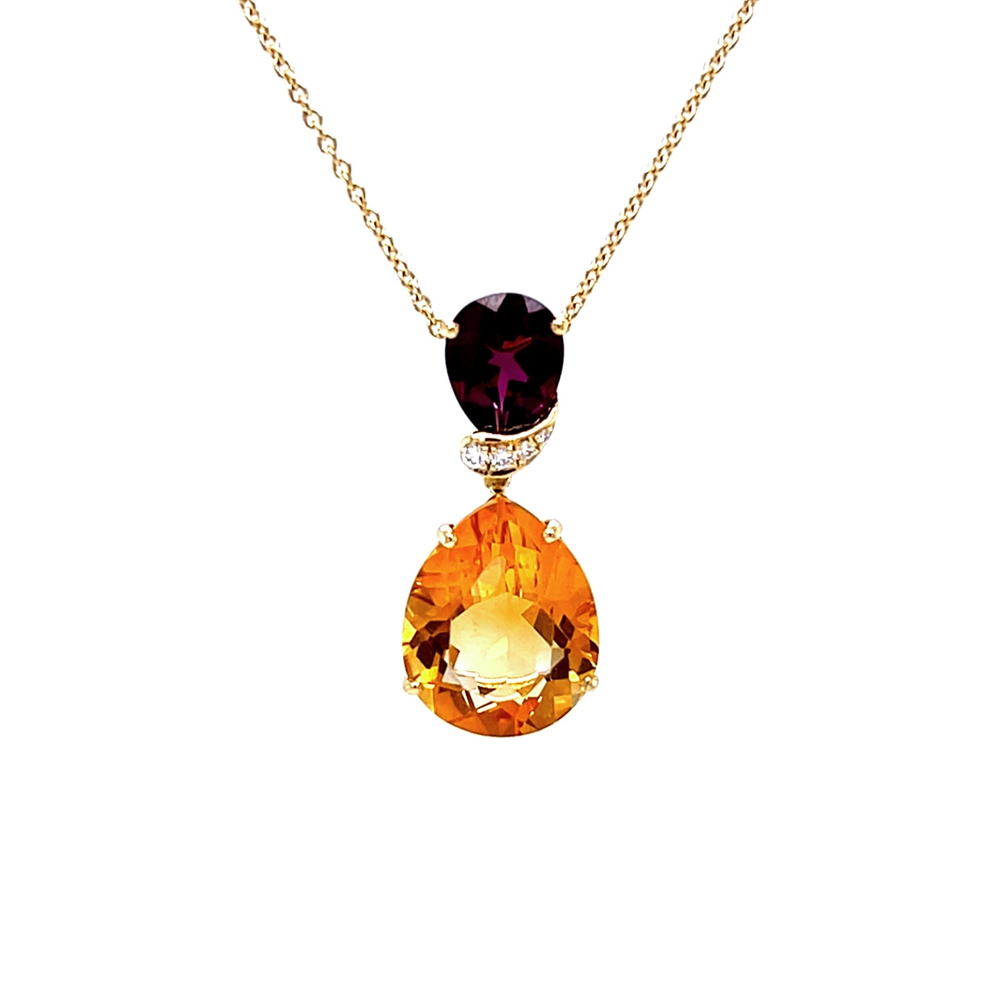 18ct Yellow Gold Citrine, Garnet and Diamond Pendant