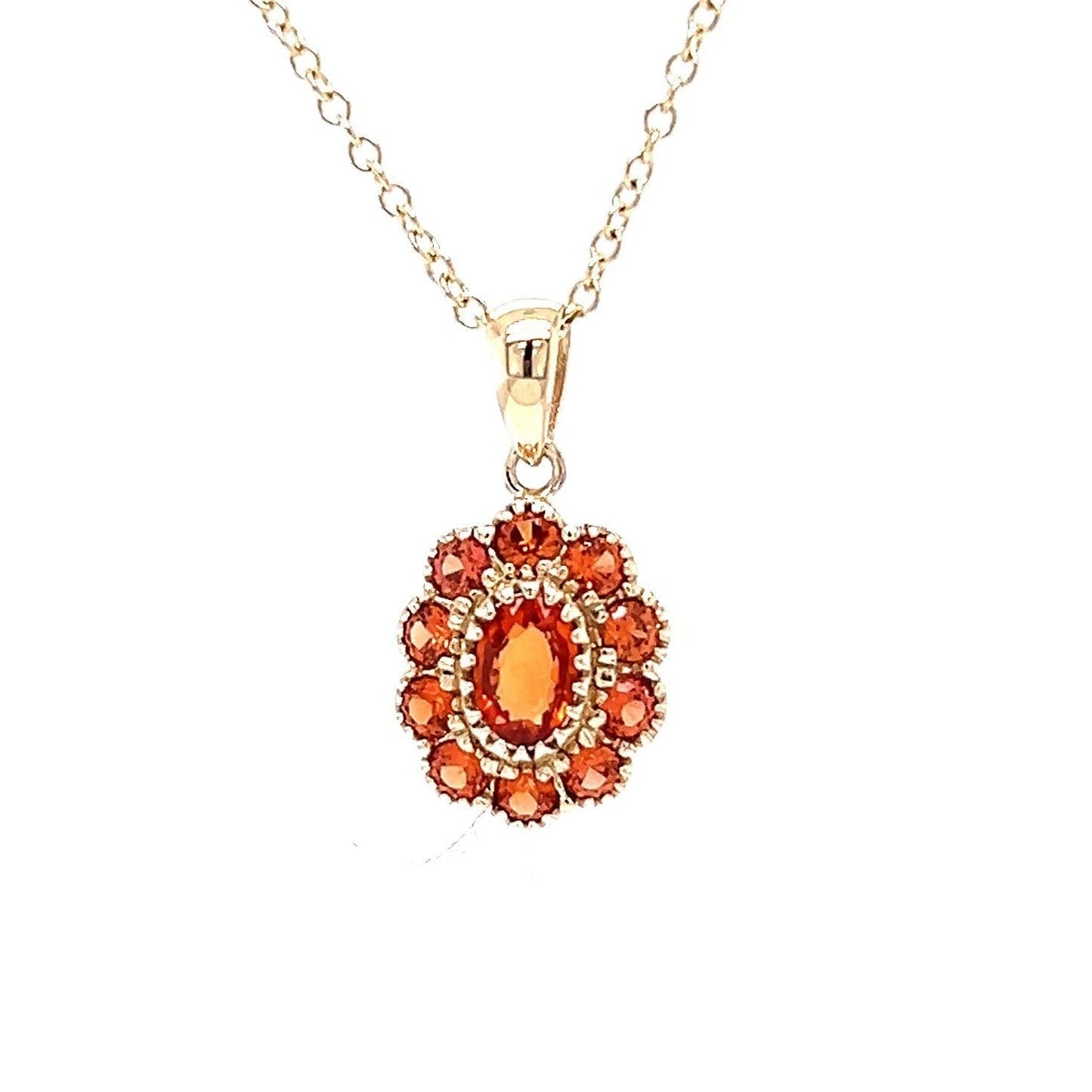 9ct Yellow Gold Orange Sapphire Pendant Necklace