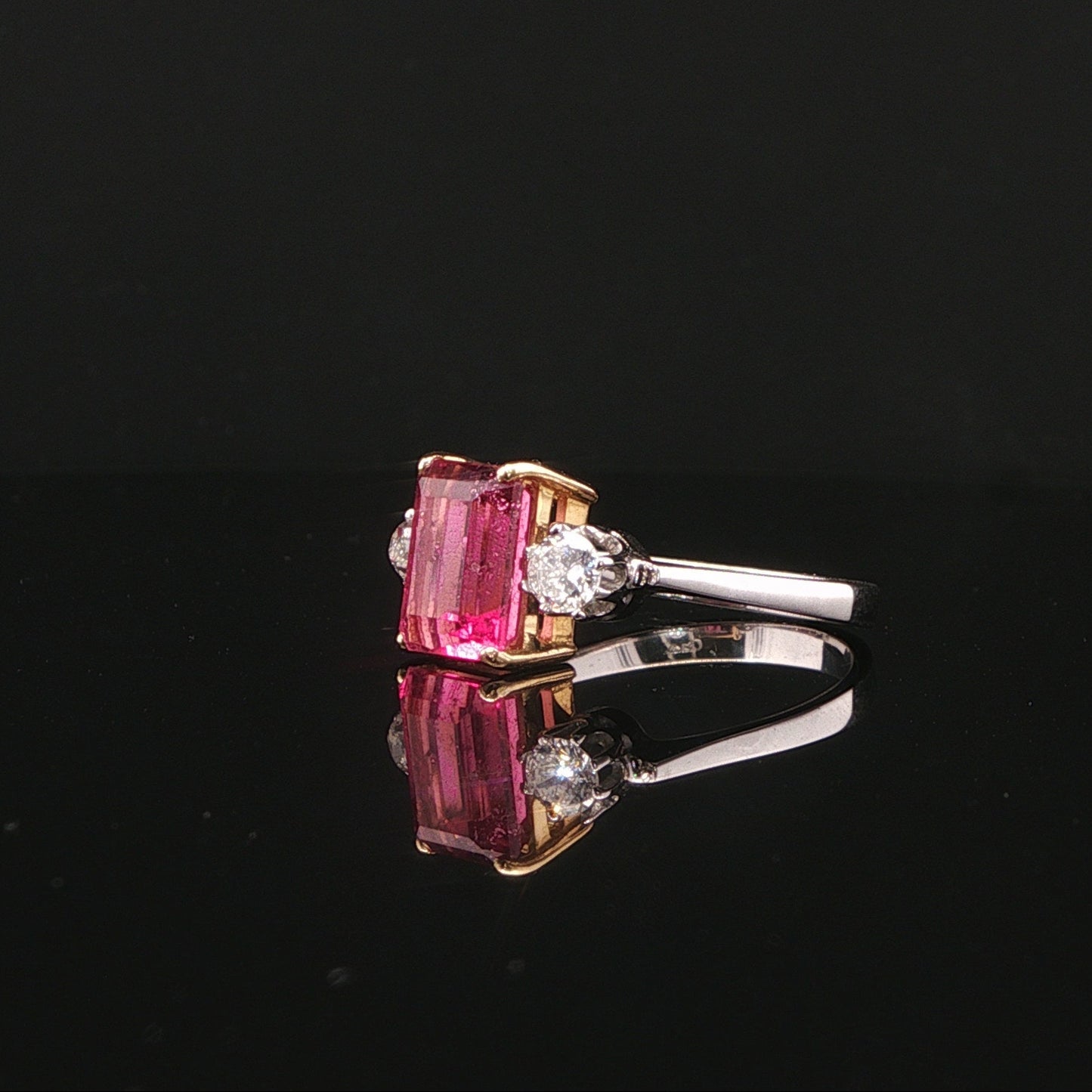 18ct White & Yellow Gold Pink Tourmaline and Diamond Ring