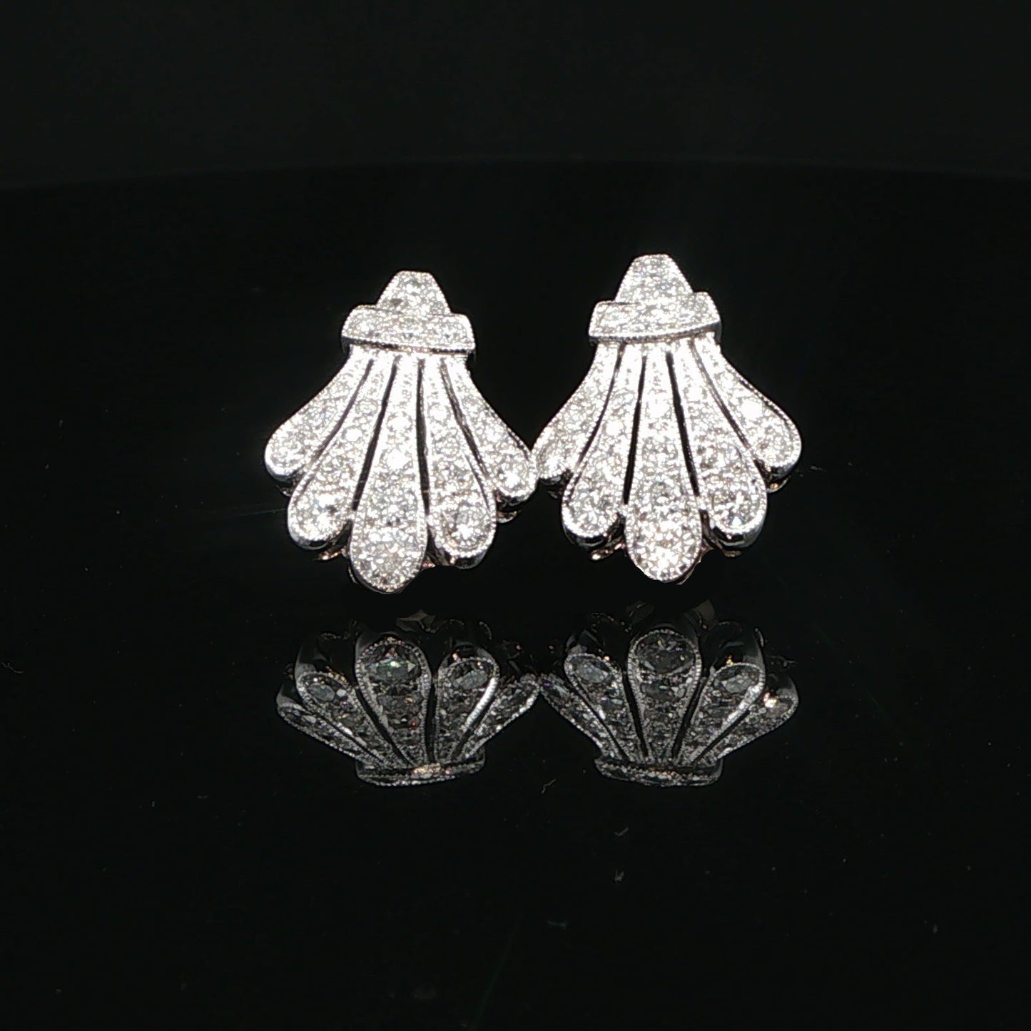 18ct White Gold Diamond Fan Stud Earrings