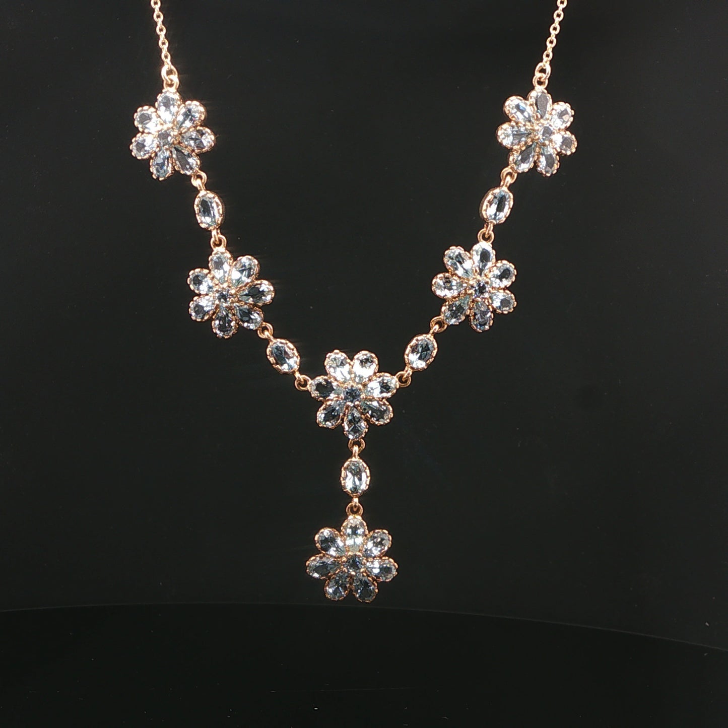 9 ct Yellow Gold Floral Aquamarine Necklace