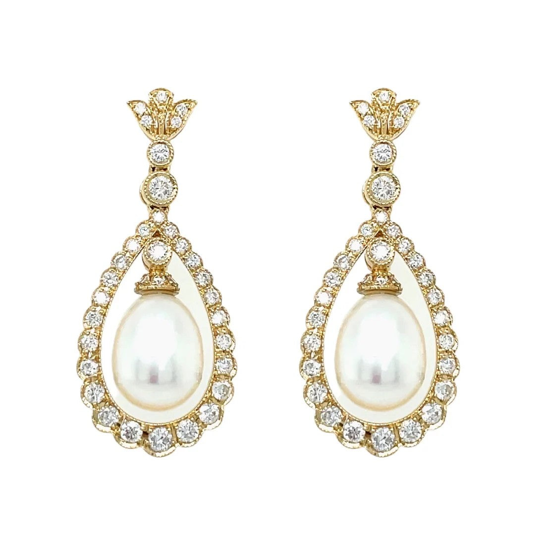 18ct Yellow Gold Pearl and Diamond Earrings