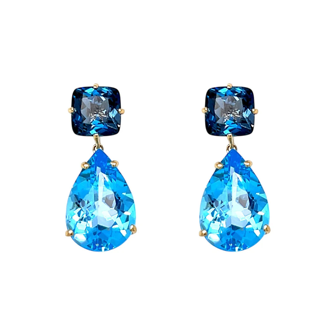 18ct Yellow Gold Green Blue Topaz and London Blue Topaz Earrings
