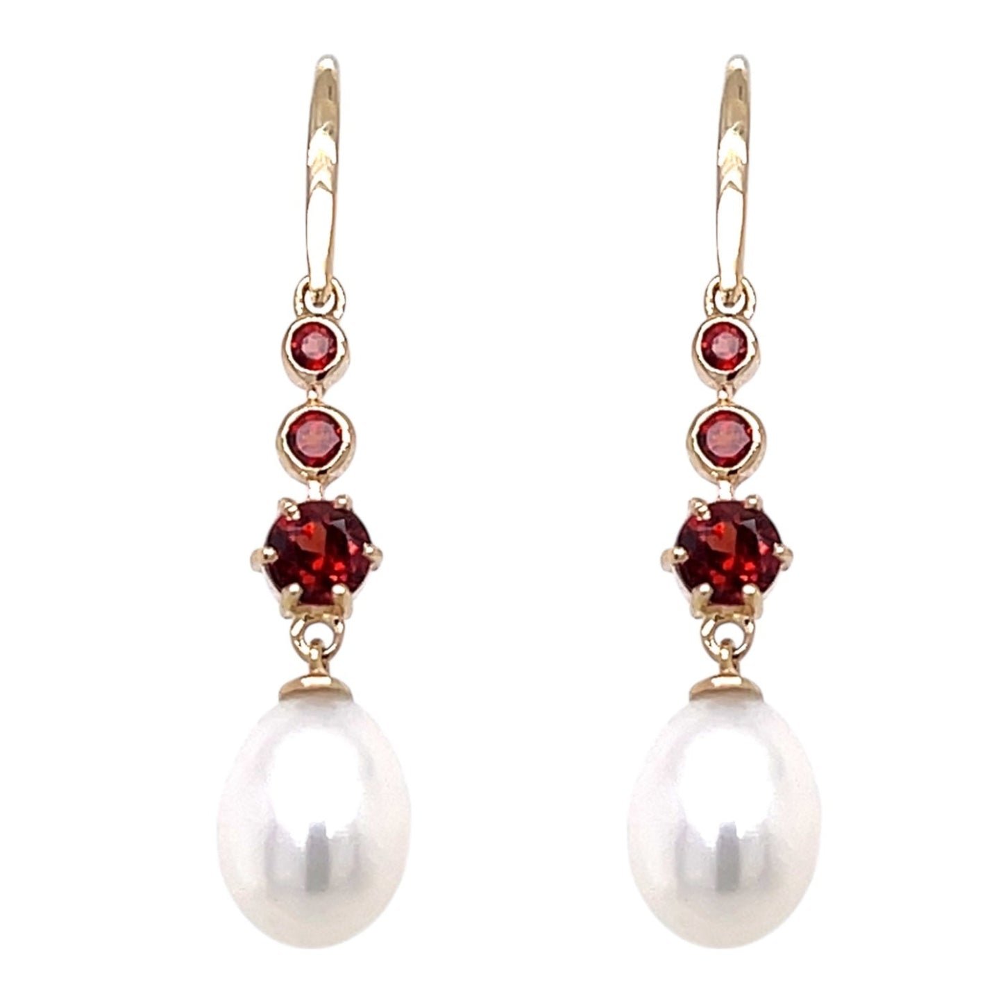 9ct Yellow Gold Garnet and Pearl Drop Earrings