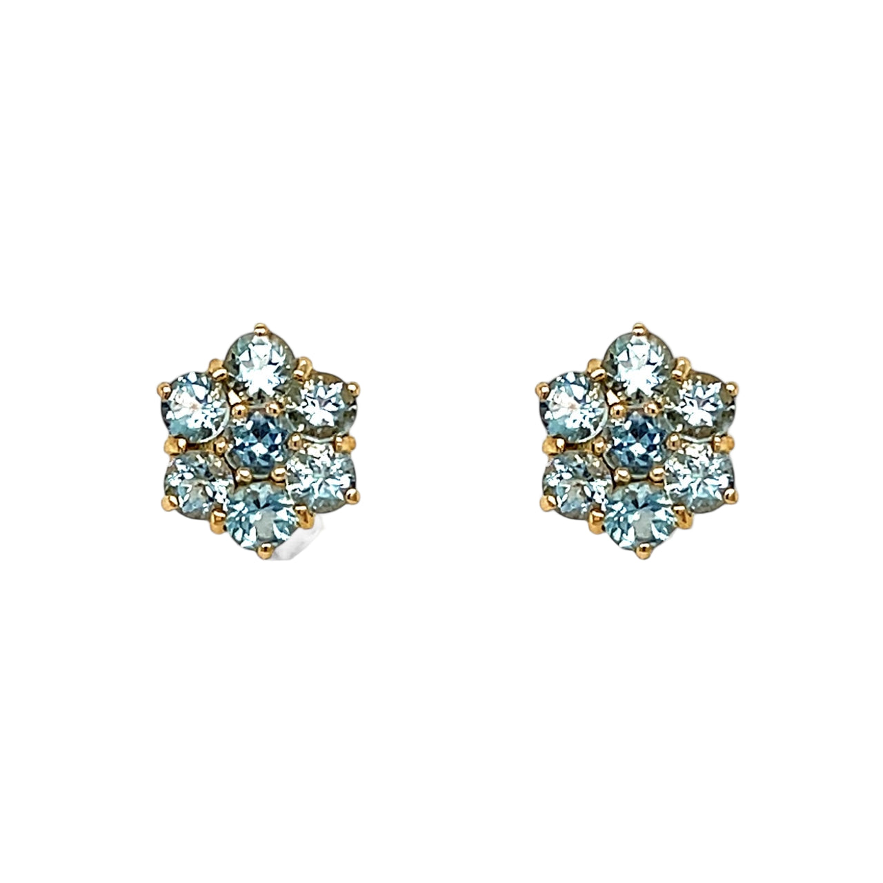 9ct Yellow Gold Aquamarine Cluster Stud Earrings