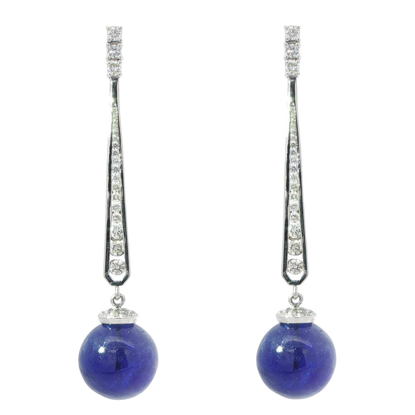 18ct White Gold Tanzanite and Diamond Drop Earrings