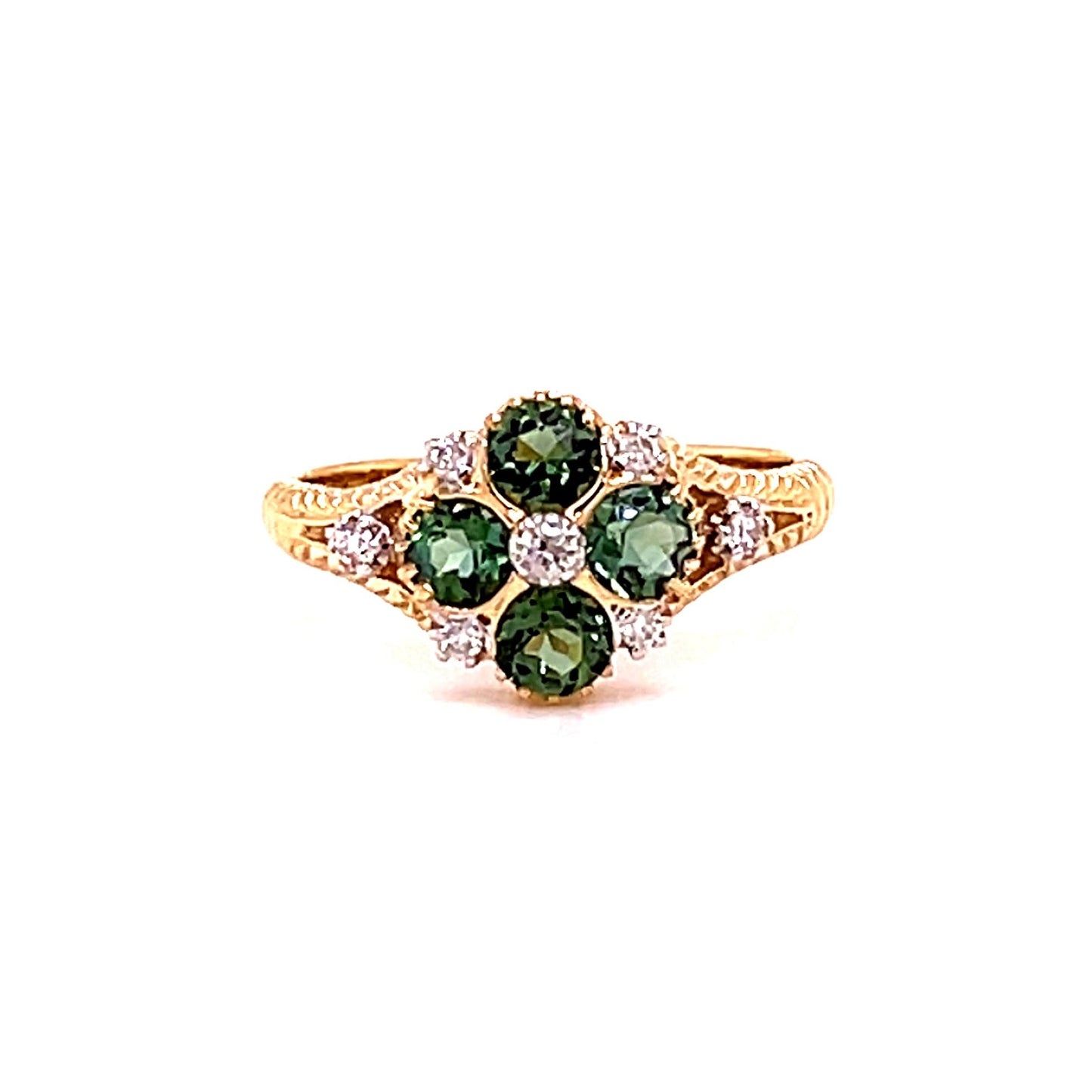 9ct Yellow Gold Green Tourmaline and Diamond Ring