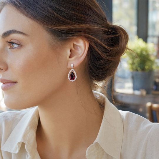 Rhodolite Garnet & Diamond Drop Earrings