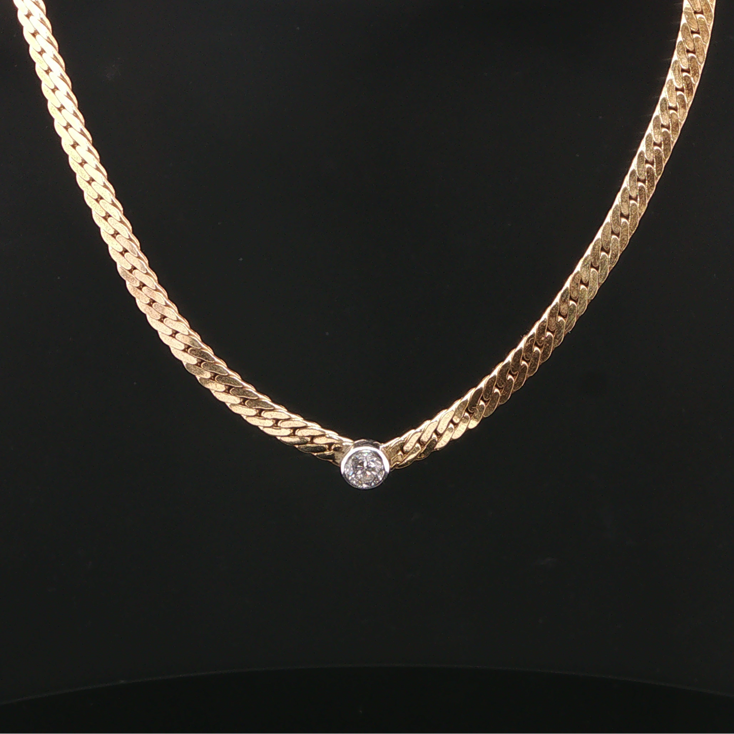 14ct Yellow Gold Diamond Flat Curb Necklace