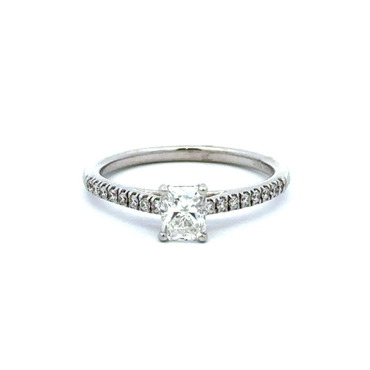 18ct White Gold Emerald Cut 0.51ct Diamond Solitaire Ring with Pavé Shoulders