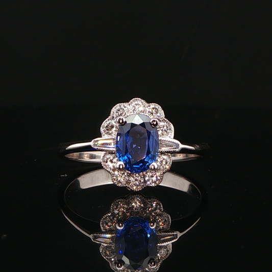 18 ct White Gold Sapphire & Diamond Cluster Ring