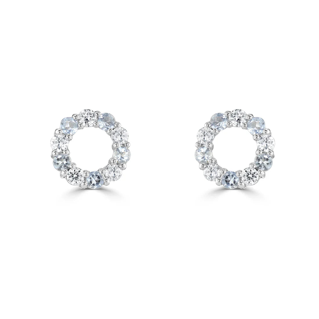 18ct White Gold Aquamarine and Diamond Circle Earrings