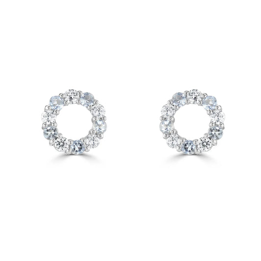 18ct White Gold Aquamarine and Diamond Circle Earrings
