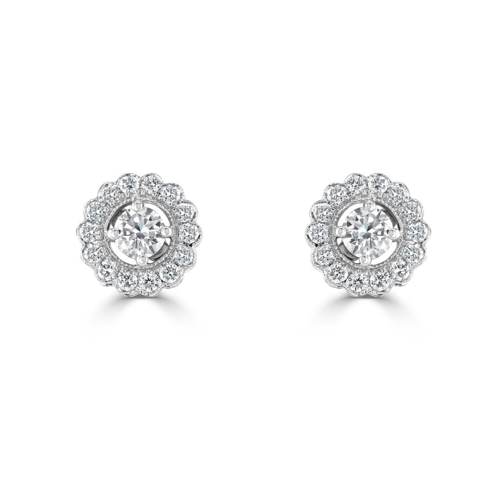 18ct White Gold Diamond Halo Stud Earrings