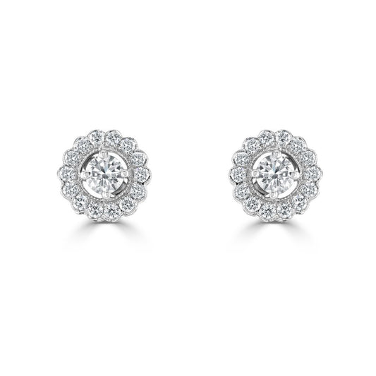 18ct White Gold Diamond Halo Stud Earrings