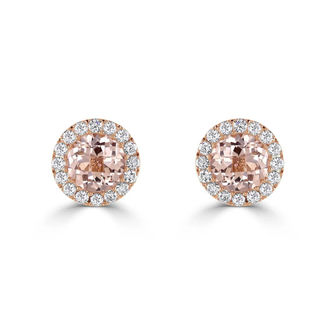 18ct Rose Gold Morganite and Diamond Stud Earrings