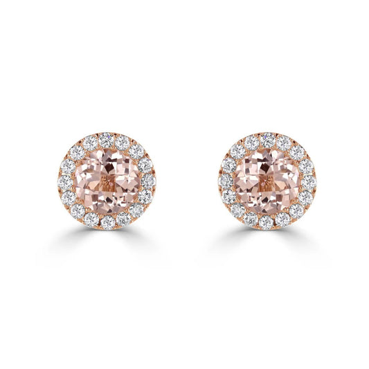 18ct Rose Gold Morganite and Diamond Stud Earrings