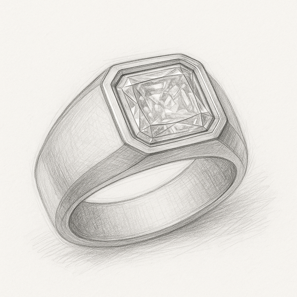 18ct White and Yellow Gold Asscher Cut Diamond Signet Ring