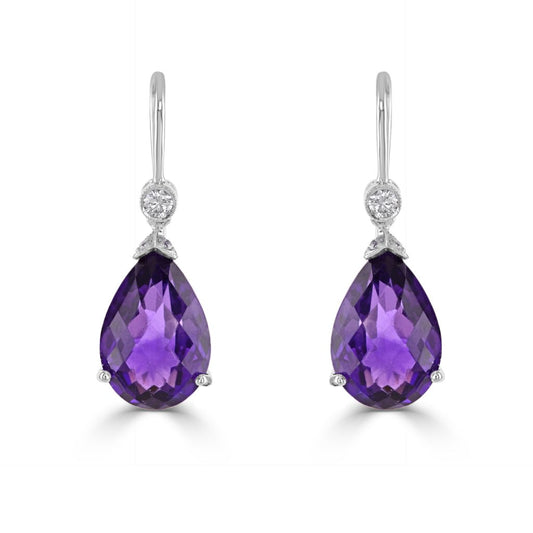 18ct White Gold Amethyst and Diamond Drop Earrings