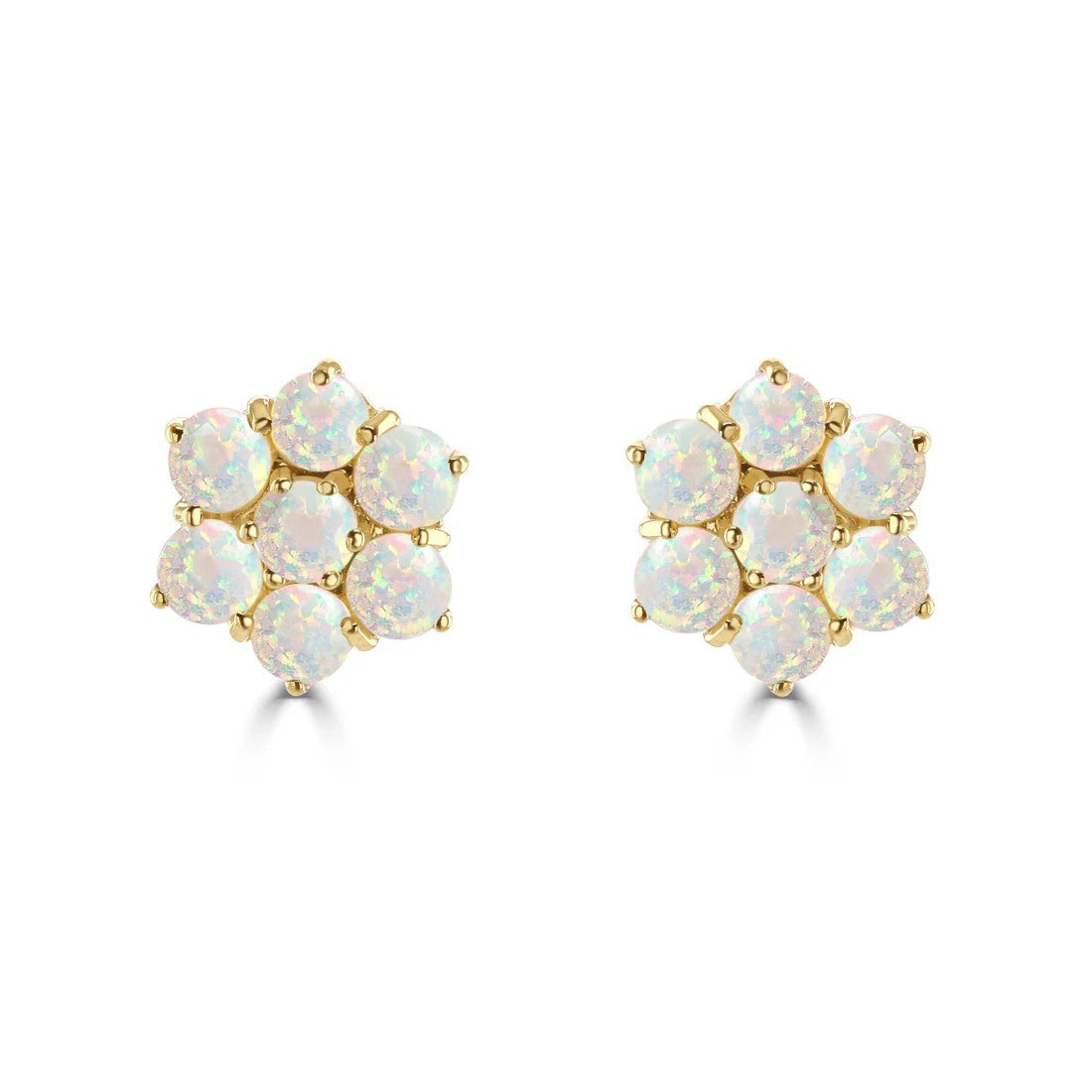 9ct Yellow Gold Opal Cluster Stud Earrings