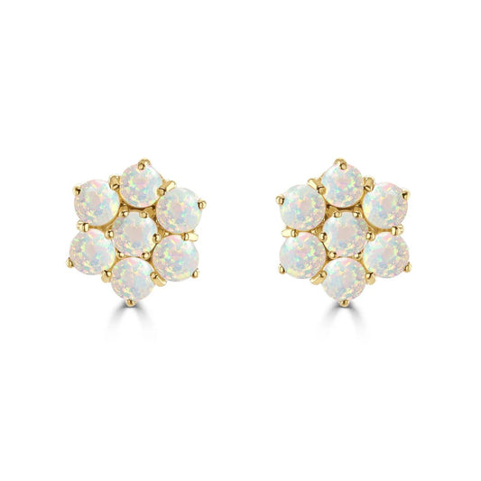 9ct Yellow Gold Opal Cluster Stud Earrings