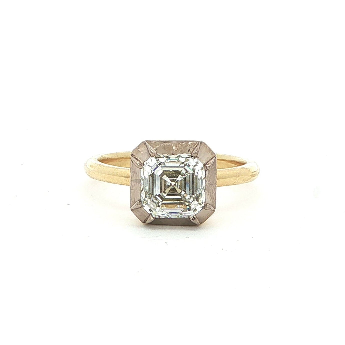 18ct Two Tone Yellow and White Asscher Cut Diamond Ring