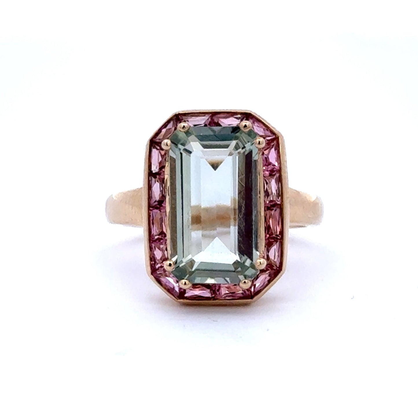 9ct Yellow Gold Green Amethyst and Pink Tourmaline Ring