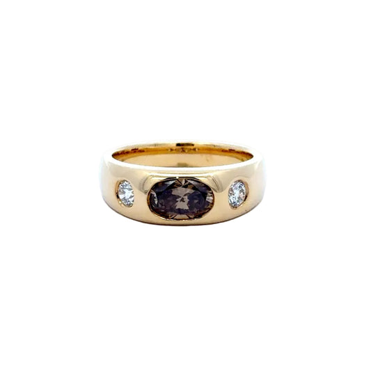 18ct Yellow Gold Chocolate & White Diamond Three-Stone Gypsy Band