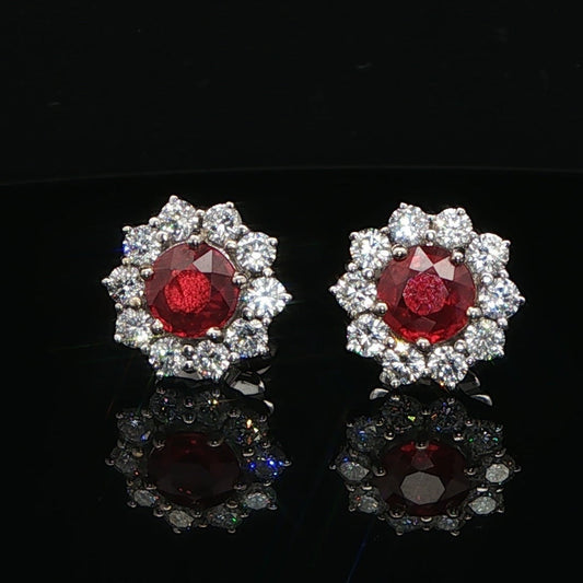 18ct White Gold Ruby and Diamond Cluster Earrings