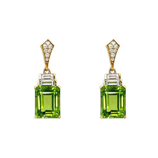 18ct Yellow Gold Peridot and Diamond Drop Earrings