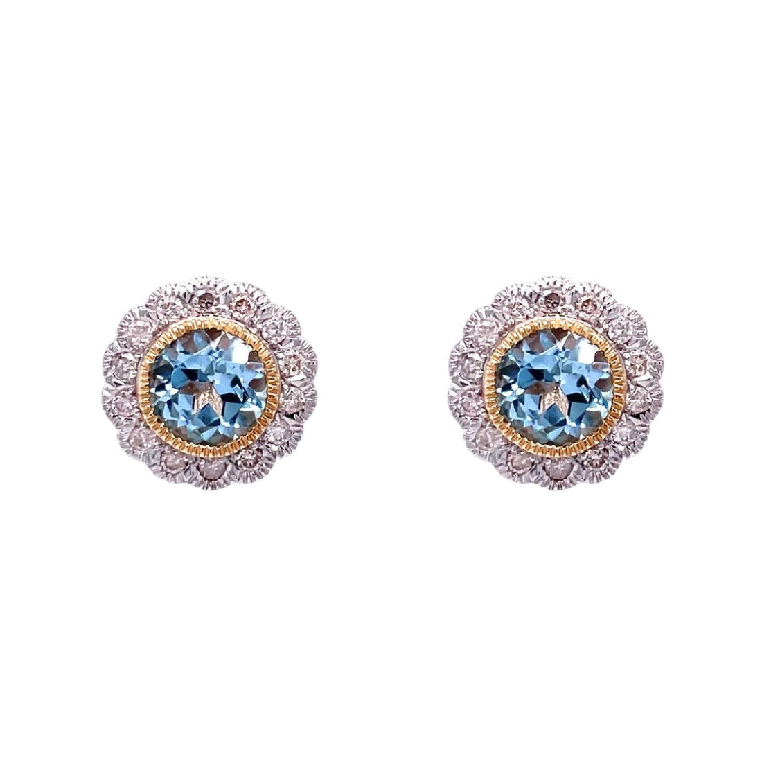 9ct Yellow Gold Blue Topaz and Diamond Stud Earrings