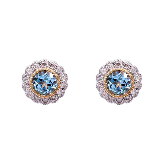 9ct Yellow Gold Blue Topaz and Diamond Stud Earrings
