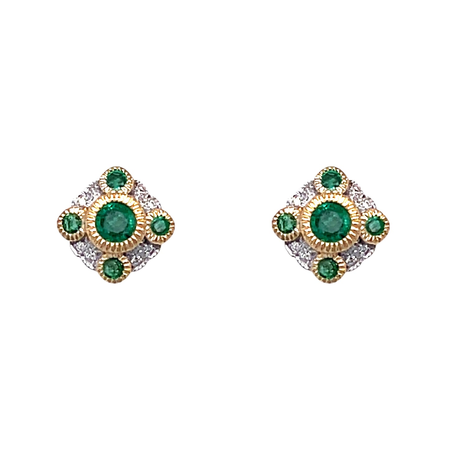 9ct Yellow Gold Emerald and Diamond Stud Earrings
