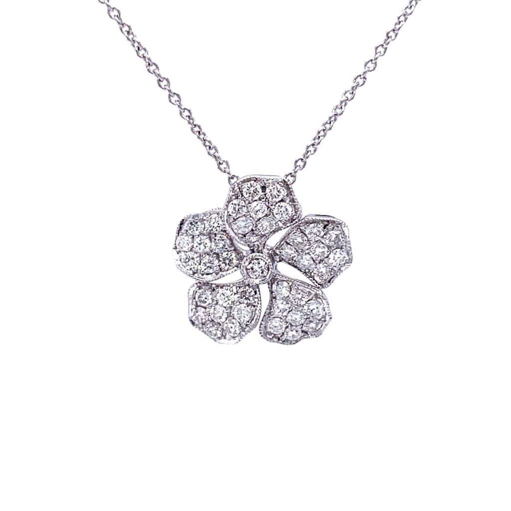 18ct White Gold Diamond Flower Pendant
