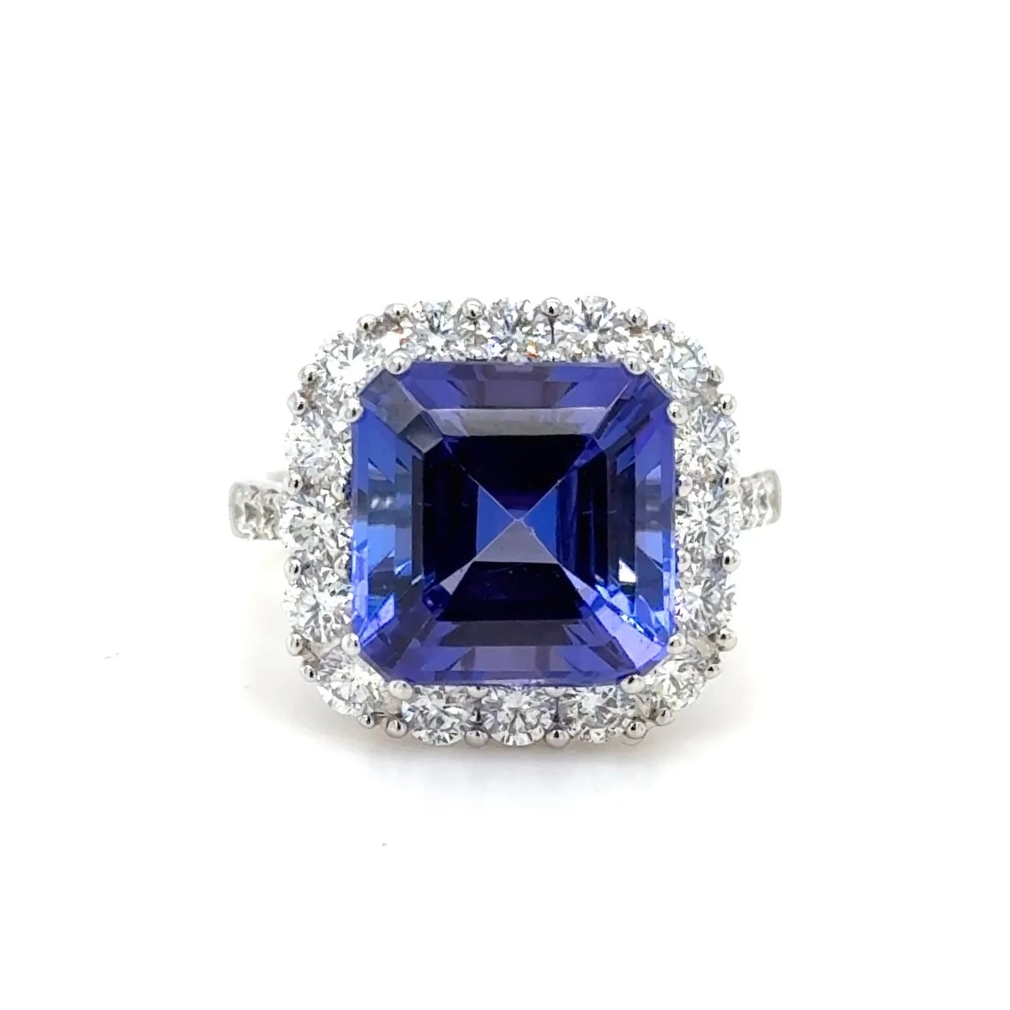 18ct White Gold Tanzanite and Diamond Halo Ring