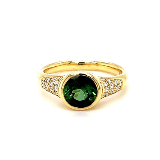 18ct Yellow Gold Green Tourmaline and Diamond Ring