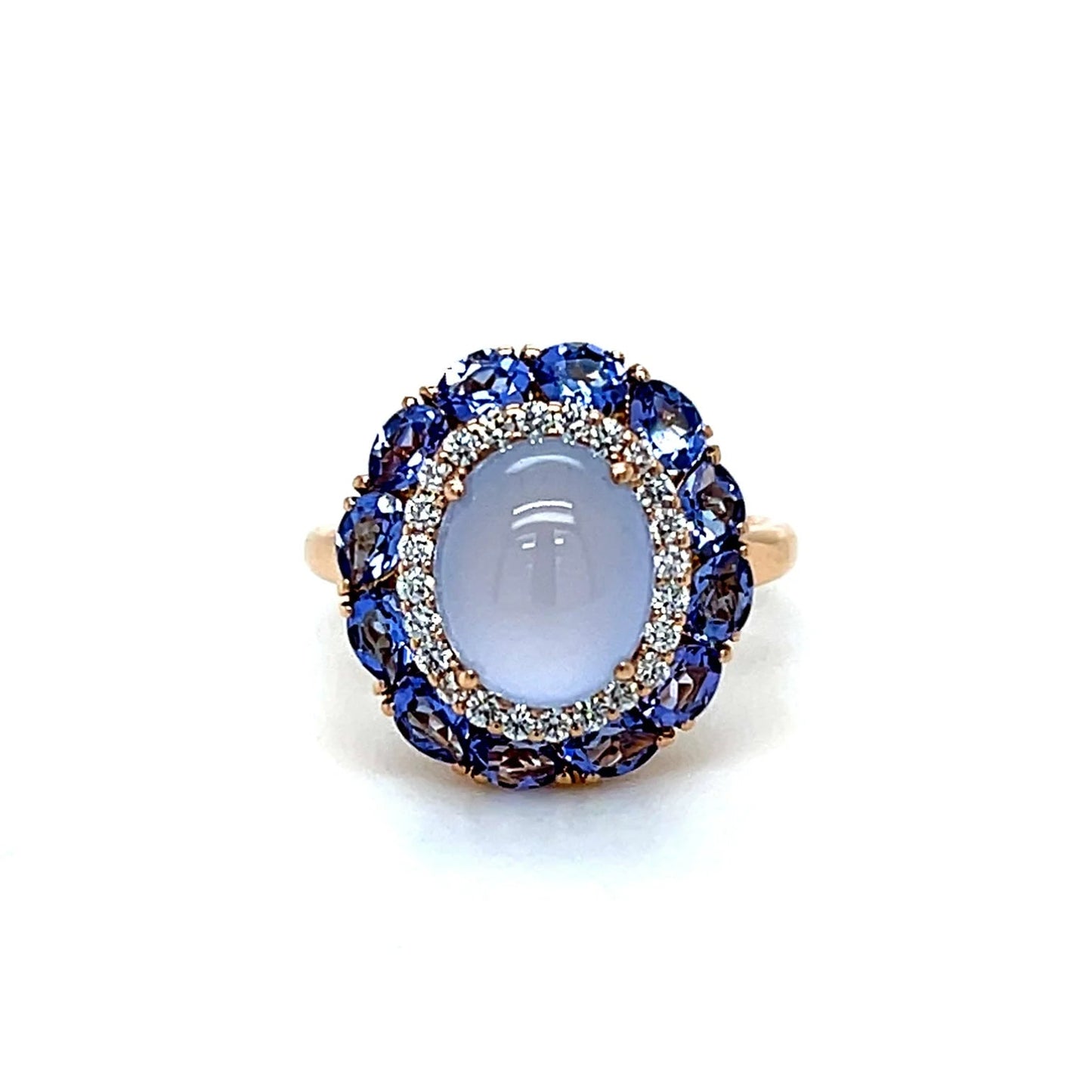 18ct Yellow Gold Blue Chalcedony, Tanzanite and Diamond