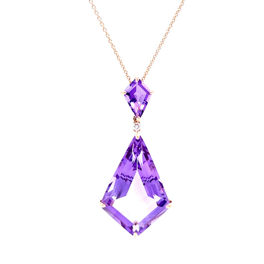 18ct Rose Gold Amethyst and Diamond Pendant