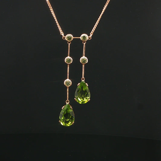 9 ct Yellow Gold Peridot Two-Tier Drop Pendant Necklace