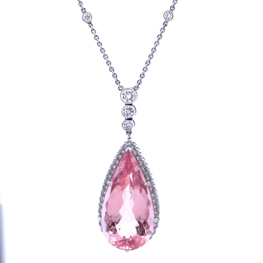 18ct White Gold Morganite & Diamond Pendant Necklace