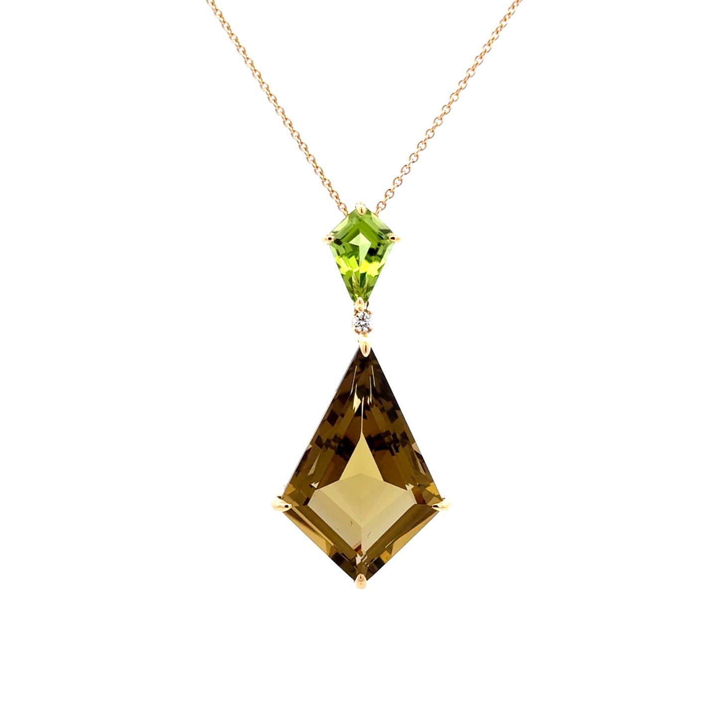 18ct Yellow Gold Olive Quartz, Peridot & Diamond Pendant