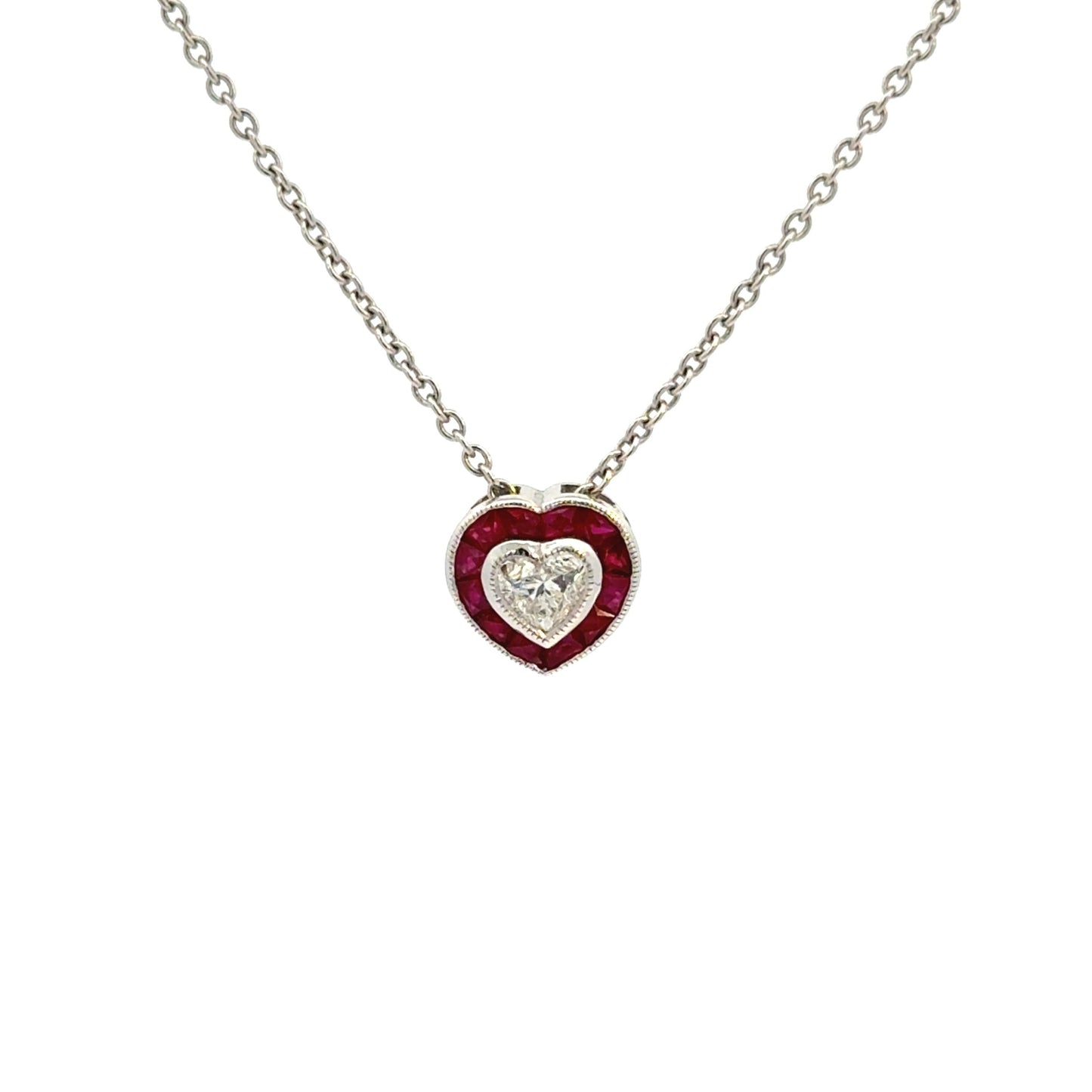 Diamond and Ruby Heart Pendant Necklace – 0.25ct Diamond, 0.62ct Ruby