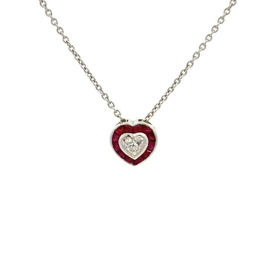 Diamond and Ruby Heart Pendant Necklace – 0.25ct Diamond, 0.62ct Ruby
