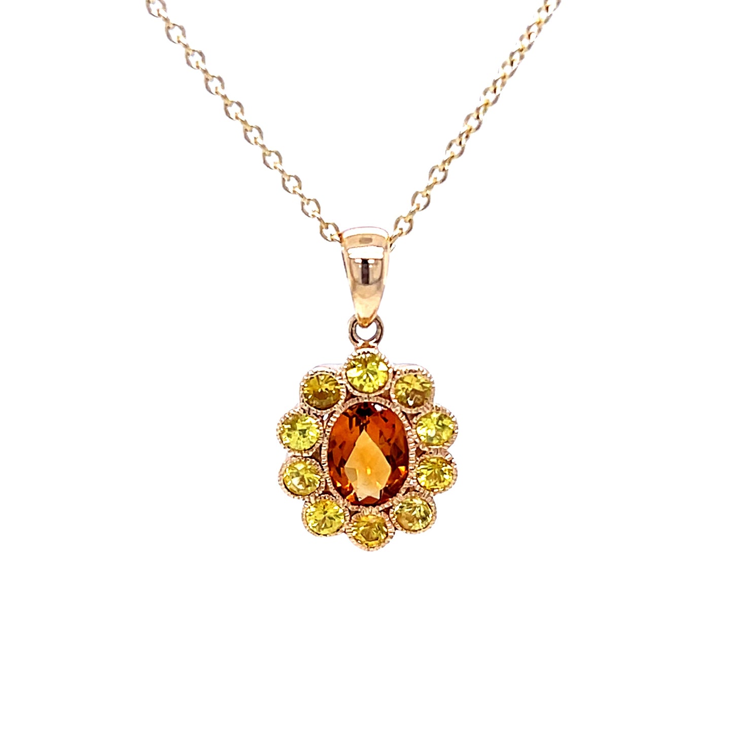 9ct Yellow Gold Citrine & Yellow Sapphire Pendant