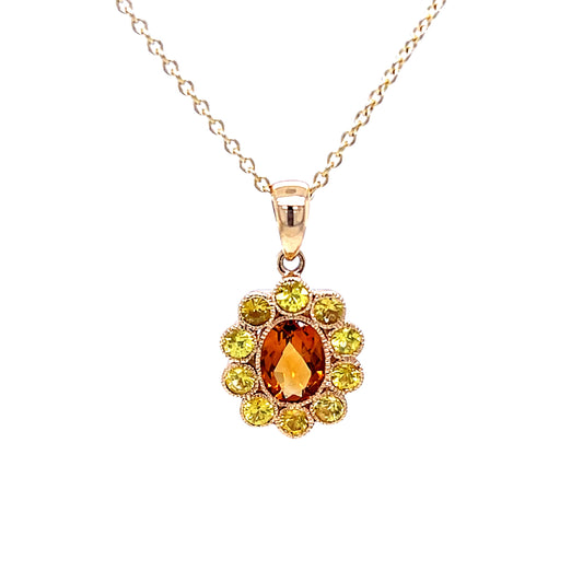 9ct Yellow Gold Citrine & Yellow Sapphire Pendant