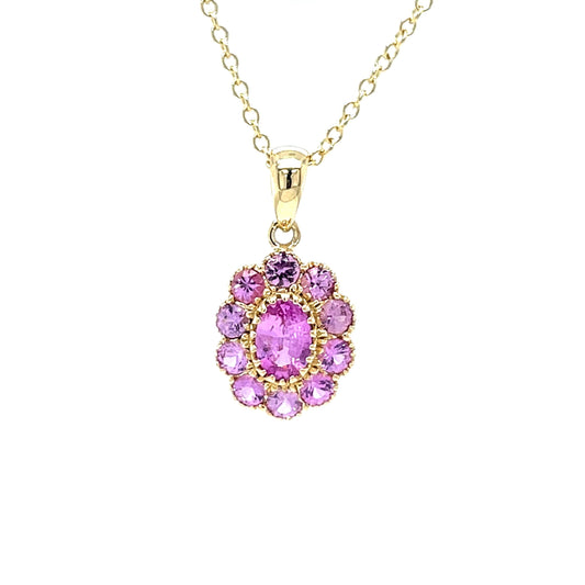 9ct Yellow Gold Pink Sapphire Pendant Necklace